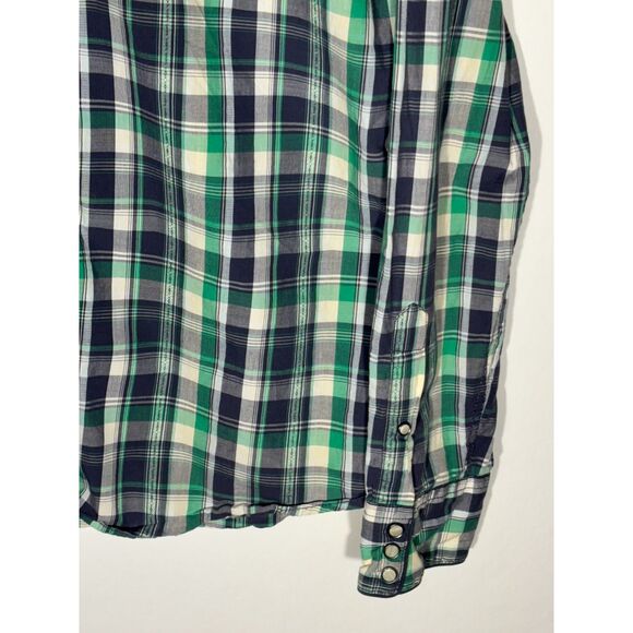 GUESS Men’s Plaid Western Snap Button Shirt Size L Blue Green Long Sleeve Casual - Picture 3 of 6
